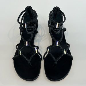 RENE CAOVILLA BLACK CRYSTAL GLADIATOR SANDALS SIZE IT 38 / US 38